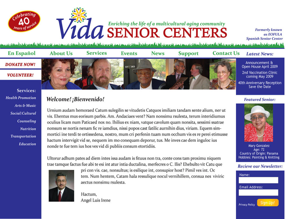 Vida homepage